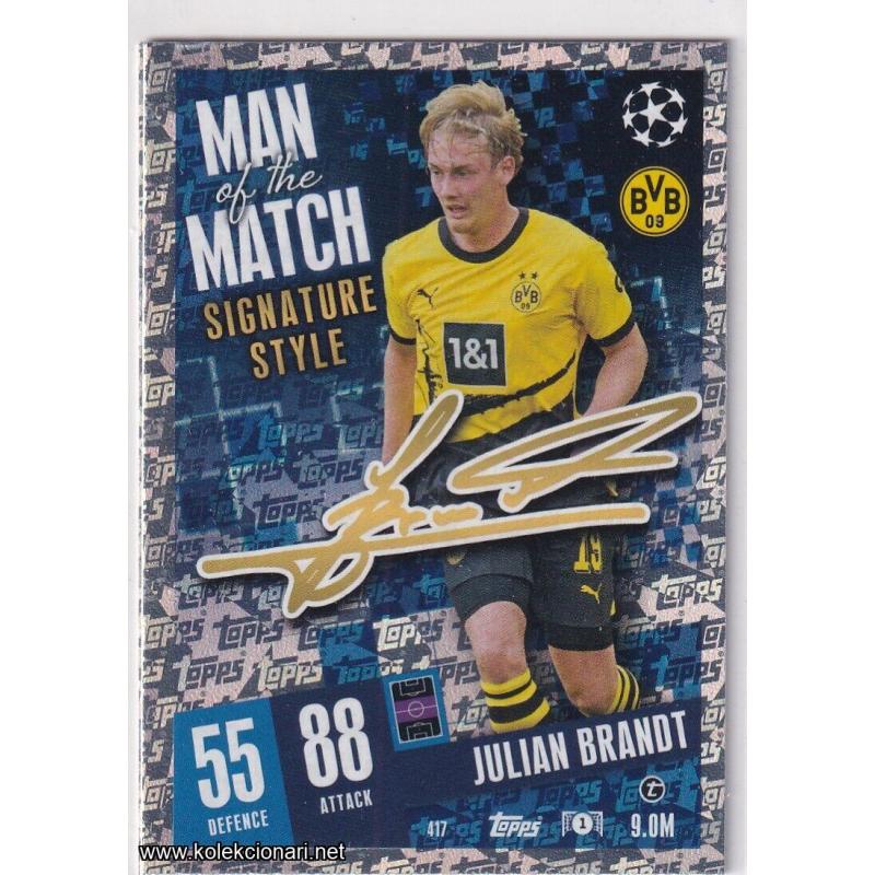 2023-24 Topps Match Attax UEFA League: Man of the Match Signature Style: 417 Julian Brandt - Borussia Dortmund