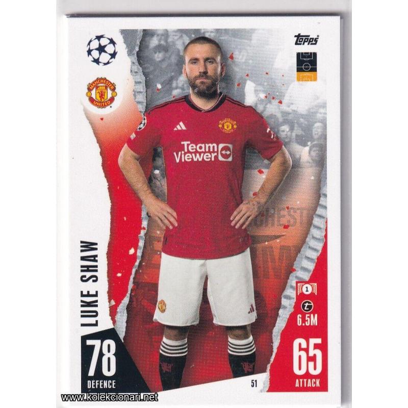 2023-24 Topps Match Attax UEFA League: 51 Luke Shaw - Manchester United