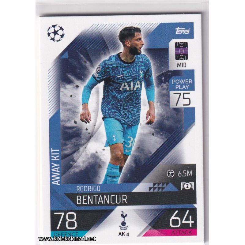 2022-23 Topps Match Attax Extra UEFA League: Away Kit: AK4 Rodrigo Bentancur - Tottenham Hotspur