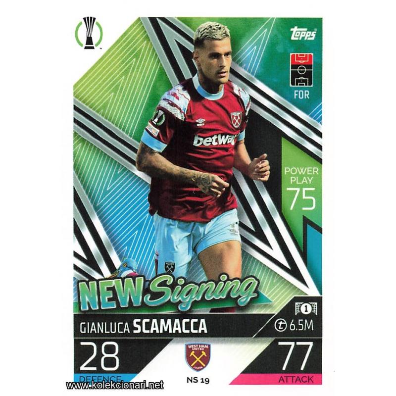 2022-23 Topps Match Attax UEFA League: New Signing: NS19 Gianluca Scamacca - West Ham United FC