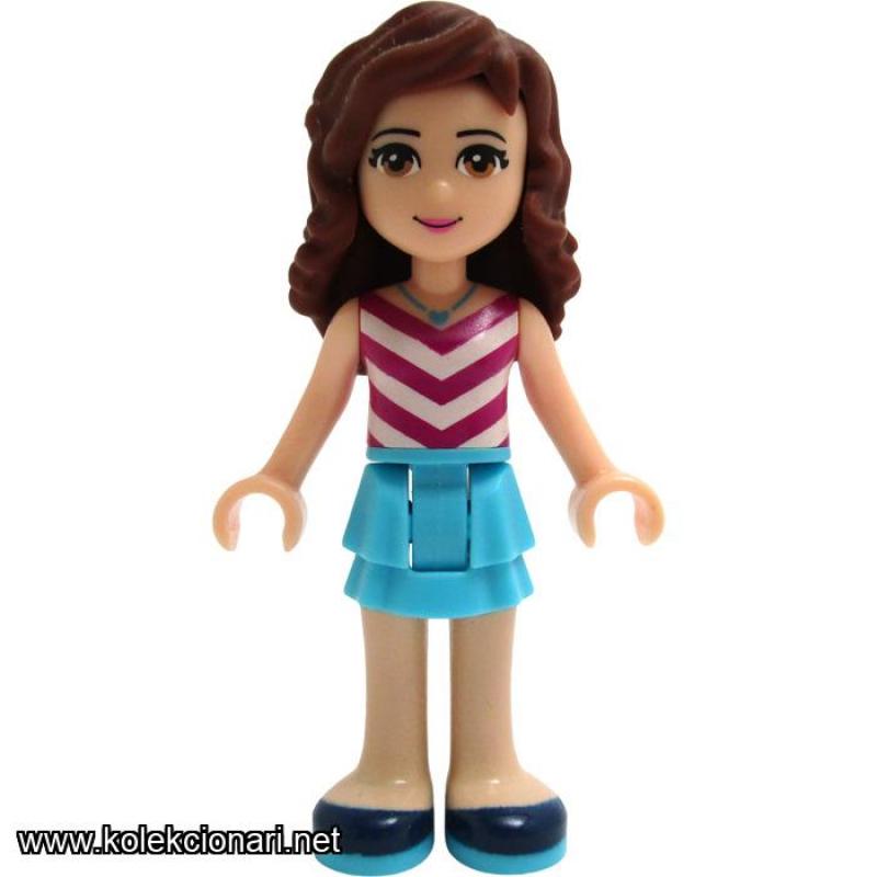 Lego Friends Minifigura - Olivia with Medium Azure Skirt and Chevron Striped Top (MF-F14)